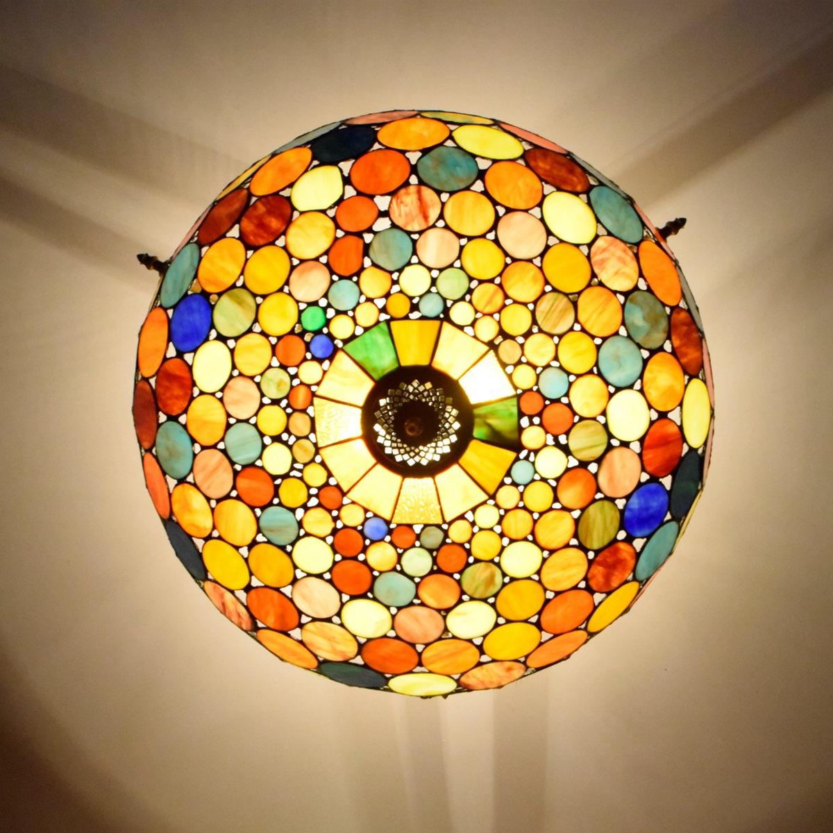 European Vintage Ceiling Lights with Mediterranean Tiffany Stained Glass Design for Living Room, Bar, and Garden Spaces