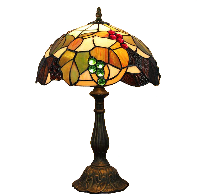 European vintage Tiffany-style stained glass table lamp with grape motif for restaurant and bar decor TF057