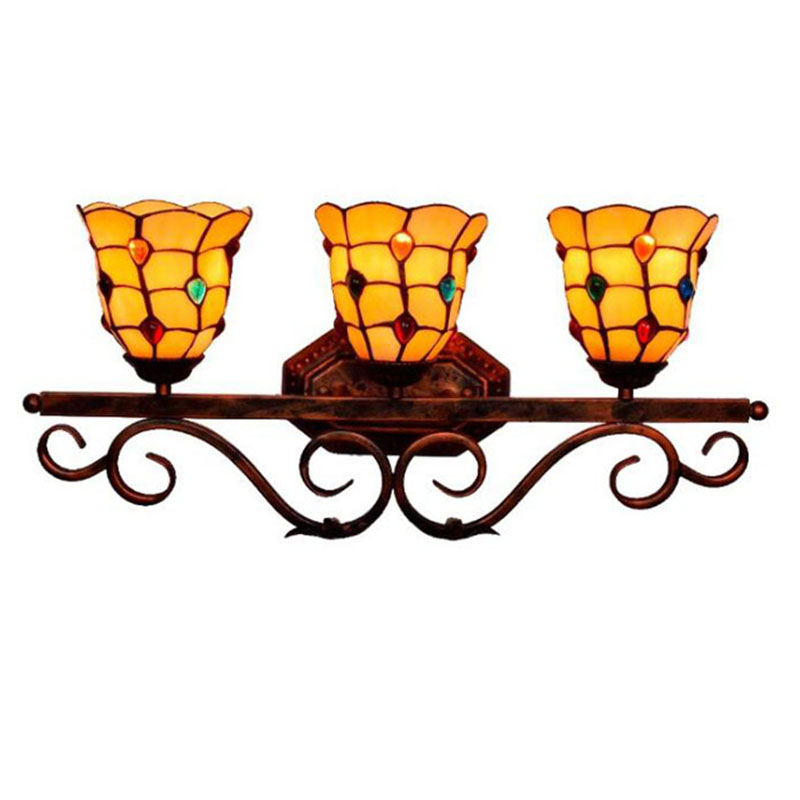European vintage-inspired lamps featuring a mirror headlight design with Tiffany stained glass, ideal for American corridor bars and restaurants, this three-head wall lamp model TF096 adds elegant ambiance