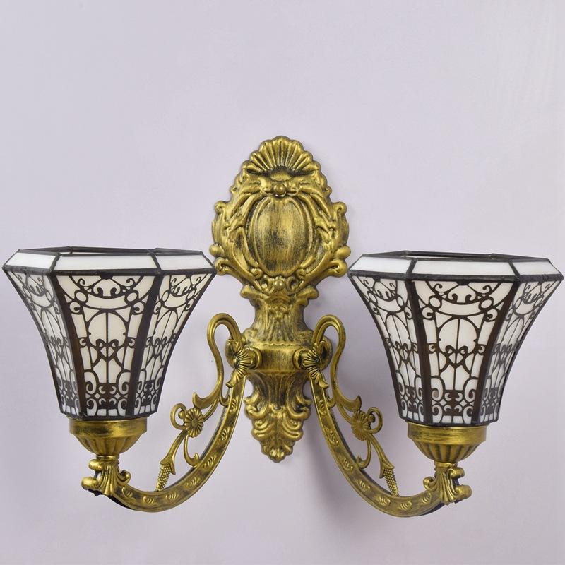 European vintage-style decorative dual-head corridor lighting with Tiffany stained glass wall lamps for living spaces