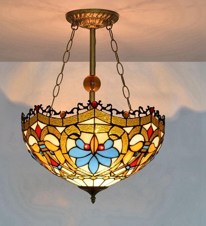 European-inspired Tiffany stained glass chandelier for living rooms, bars, and restaurants, 40CM decorative lamp