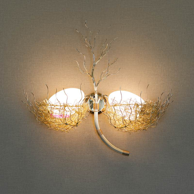European-style aluminum wire bird nest wall lamp for living room, bedroom, hallway, staircase, or bathroom LED lighting