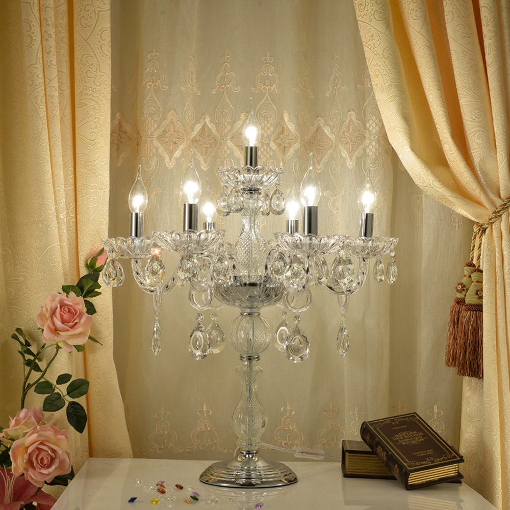 European-style bedroom bedside lamps with elegant crystal and candle designs, perfect for bridal suites, weddings, and luxurious living room decor
