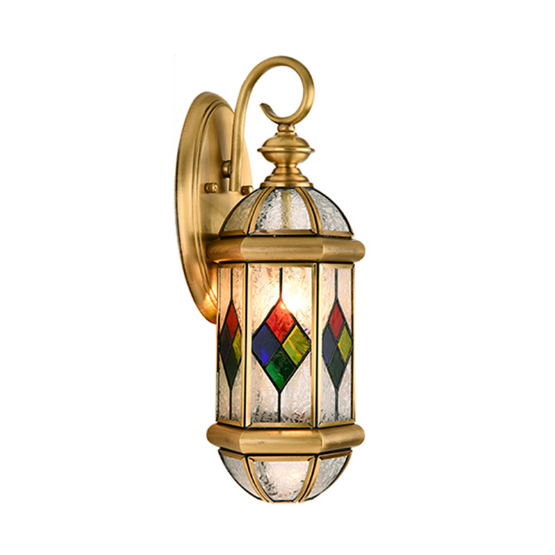 European-style copper wall lamp with a retro romantic design, waterproof and rust-resistant, ideal for villa gardens, balconies, corridors, featuring glass and E27 LED bulb compatibility