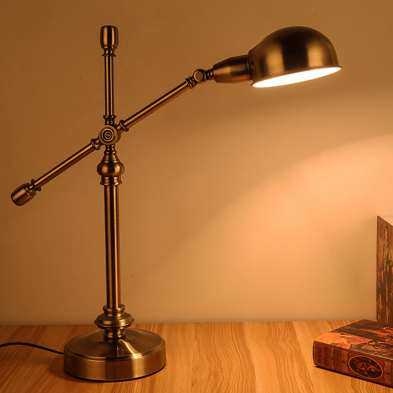 European-style creative bedside lamp for study or bedroom with American rural retro antique copper shop decor