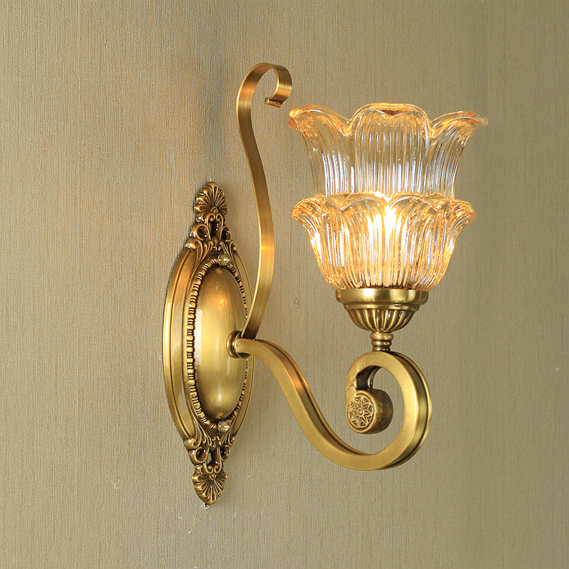 European-style crystal copper wall lamp for American living spaces, retro creative stairway and hallway lighting