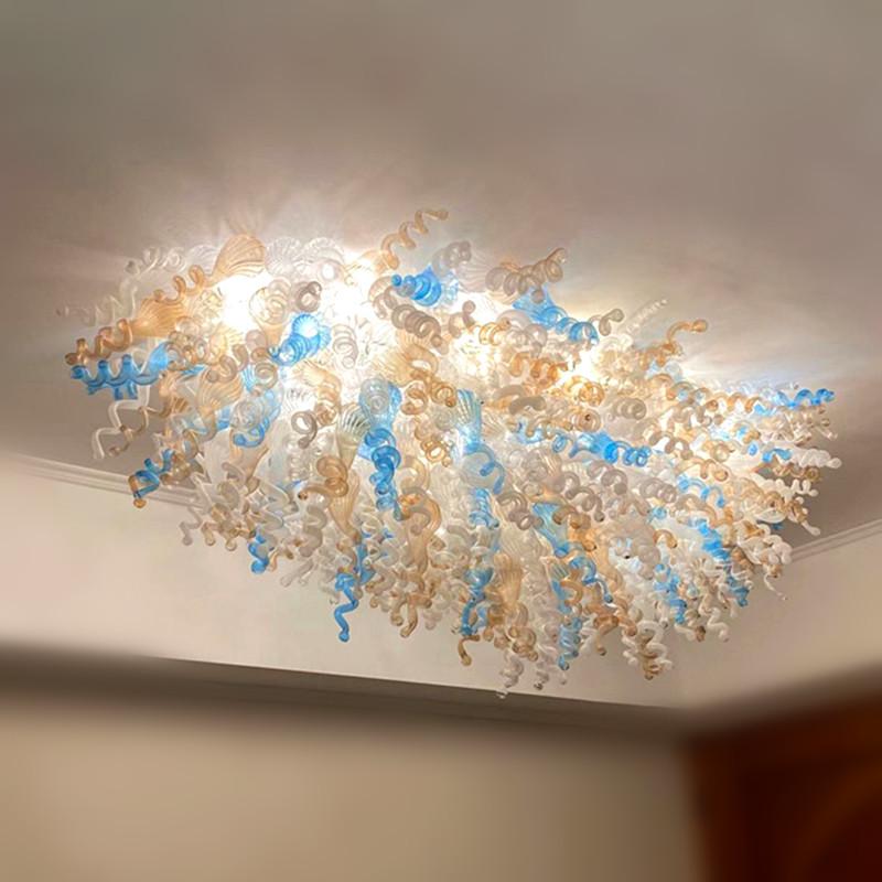 European-style glass ceiling lighting featuring Italian hand-blown glass chandelier lamps for elegant home and hotel decor with LED illumination