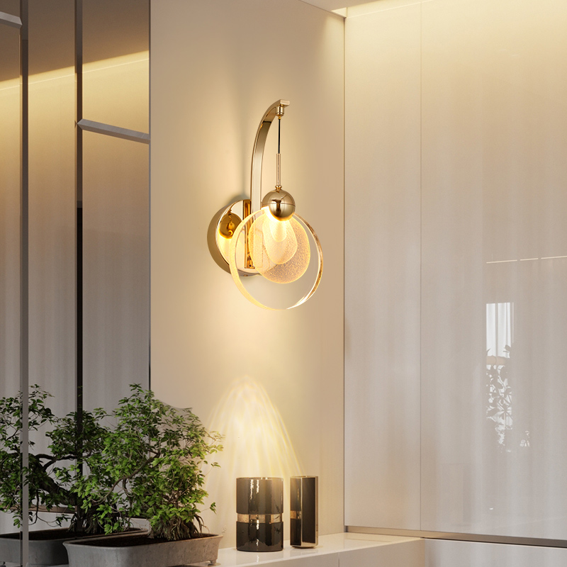European-style golden crystal wall lamps for living room accent lighting, bedroom bedside illumination, and balcony, corridor, or mirror LED lighting