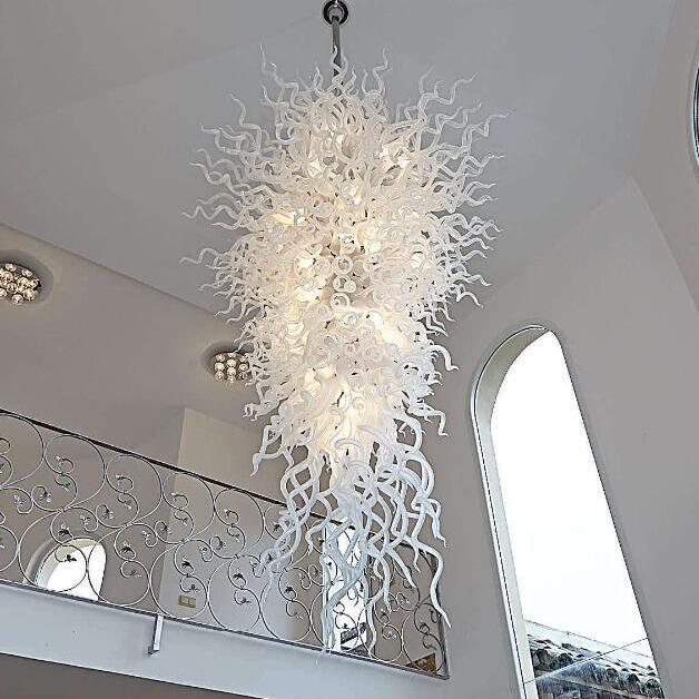European-style LED chandeliers featuring elegant white pendant lamps with artistic blown glass designs for sophisticated home lighting decor