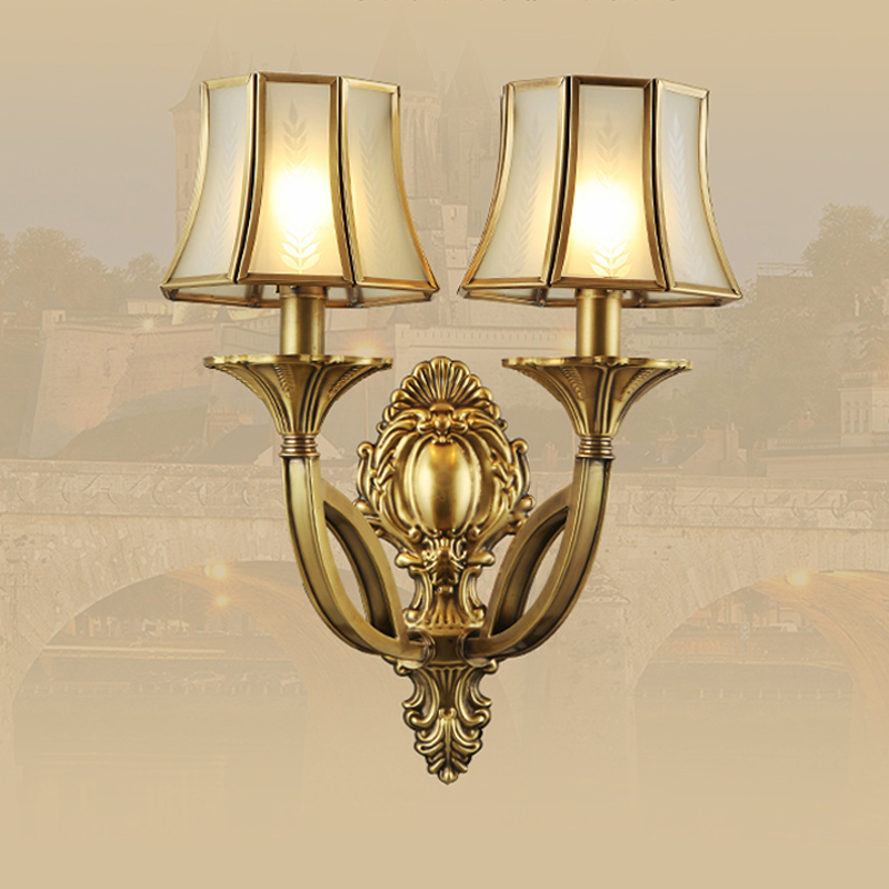 European-style minimalist copper wall lamps for bedroom bedside, American TV background lighting, villa corridor and mirror illumination