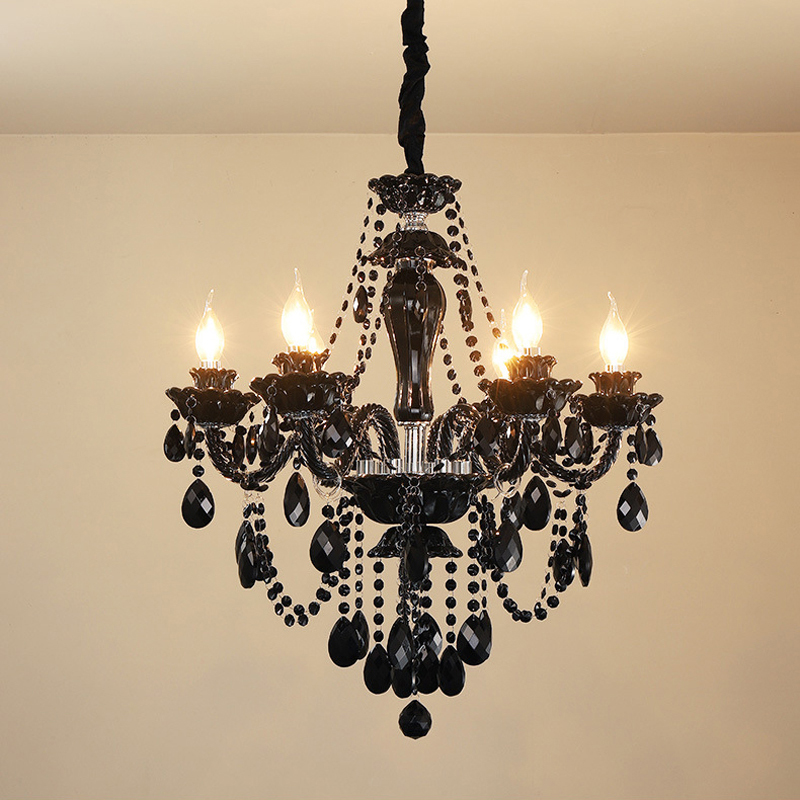 European-style vintage black crystal chandelier with dual staircase design for living rooms, cafes, and hotels