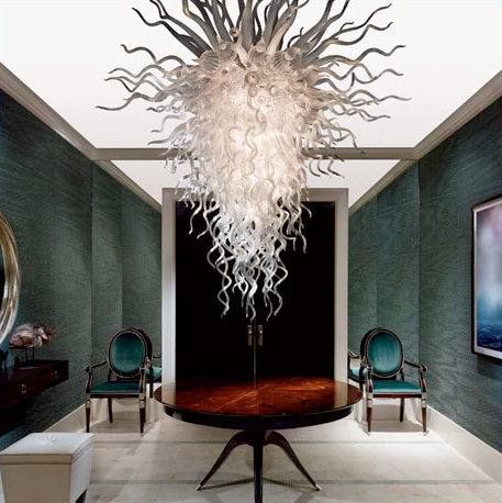 European-style white living room chandelier with hand-blown glass pendant lighting