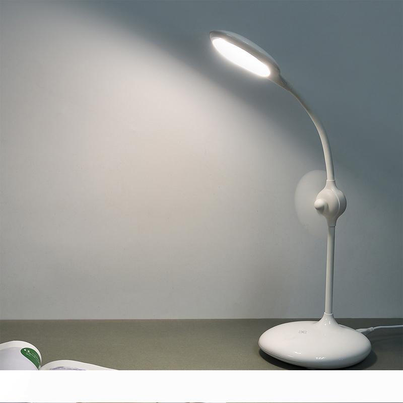 Eye-protecting dimmable LED rechargeable touch lamp with mini fan for home, study, and work