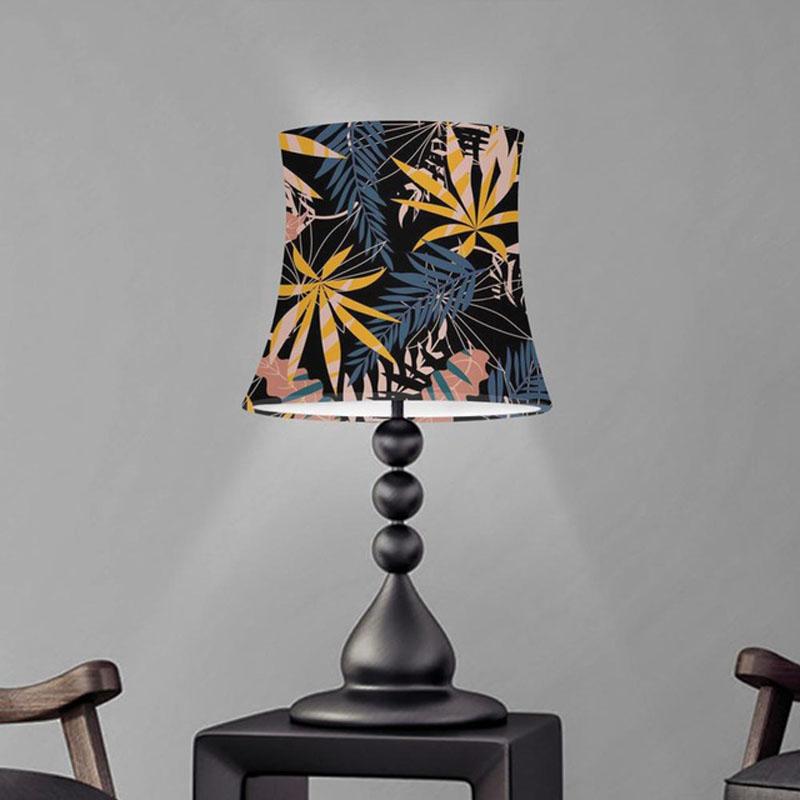 Fabric lampshade featuring tropical palm leaf design for bedroom or living room table and floor lamps