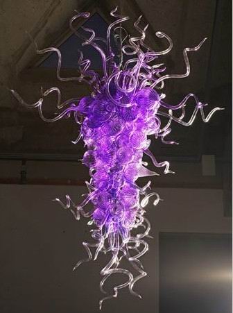 Factory Lamps Outlet Fancy Purple Color Chandeliers Handmade LED Blown Glass Art Chandelier Lighting