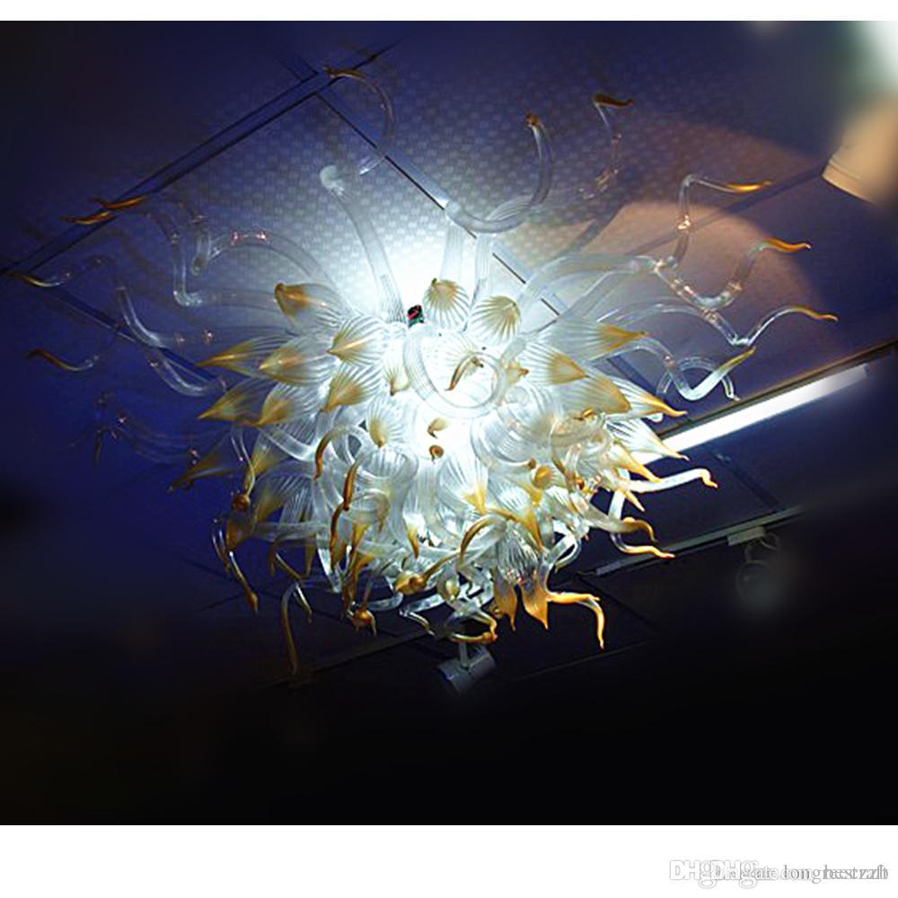 Fancy Ceiling Light Art White and amber Glass Chandelier Crystal Blown Glass Chandelier Lighting with LED Source Home Decor

Elegant white and amber glass chandelier with crystal accents and LED li...