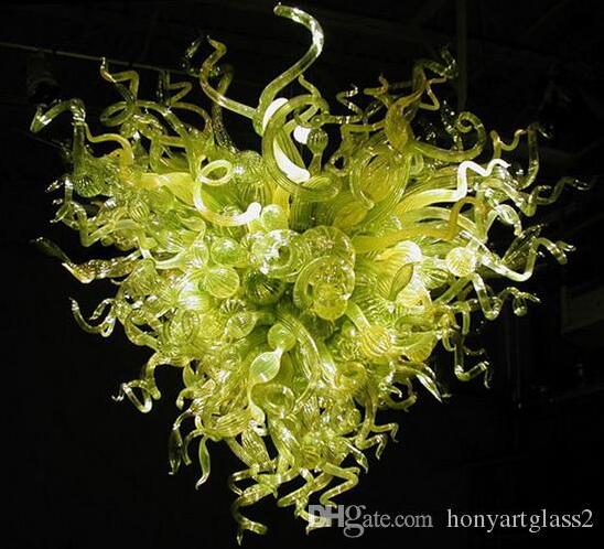 Fancy contemporary green glass art chandelier with heart-shaped LED bulbs in Murano style
