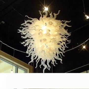 Fancy Elegant White Square Chandelier with European Design, LED Light Source, and Hand-Blown Glass Contemporary Pendant Lighting
