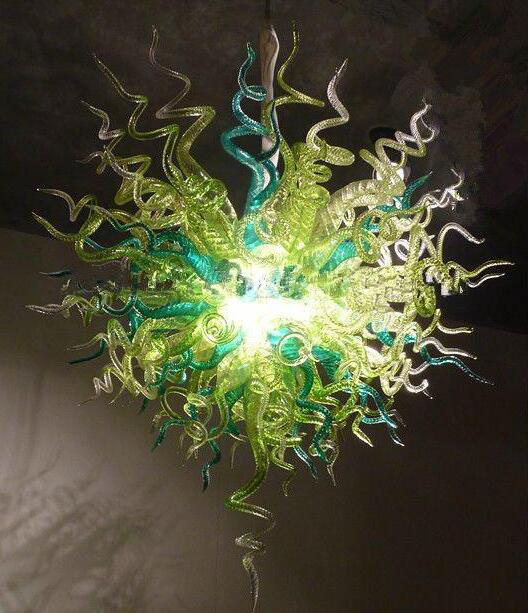 Fancy green spring chandeliers with hand-blown twisted Murano glass pipes for stylish indoor lighting