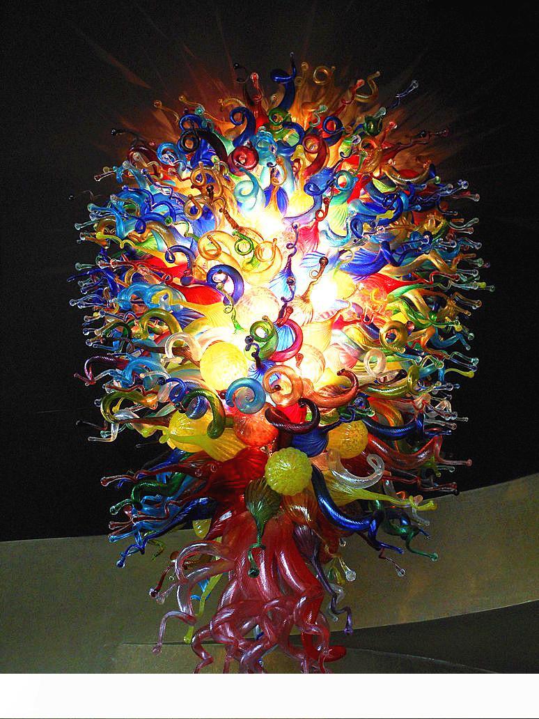 Fantastic Large Colorful LED Pendant Lamps in European Style, Hand-Blown Chandelier Lighting for Ground Floor Decor