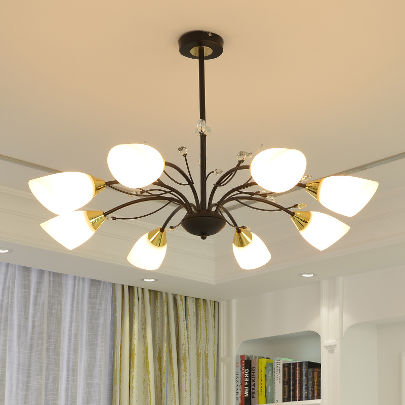 Fashionable crystal LED chandeliers with American wrought iron design for modern living rooms and Nordic-style bedrooms
