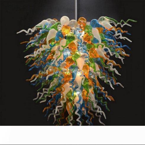 Fashionable multi-colored handcrafted glass chandelier with antique crystal design, ideal for hotel lighting in Italian-inspired LED pendant style
