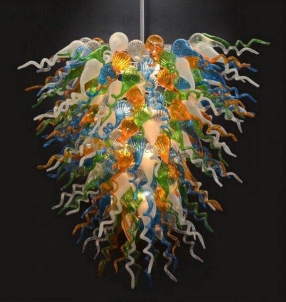 Fashionable multicolored handcrafted glass chandelier with antique crystal design, ideal for hotels and featuring Italian-inspired LED pendant lighting