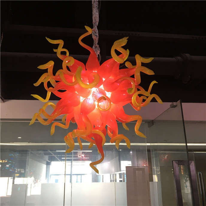 Fashionable New Chandelier Lighting in Red and Yellow Style with Hand-Blown Glass Crystal for Living Room