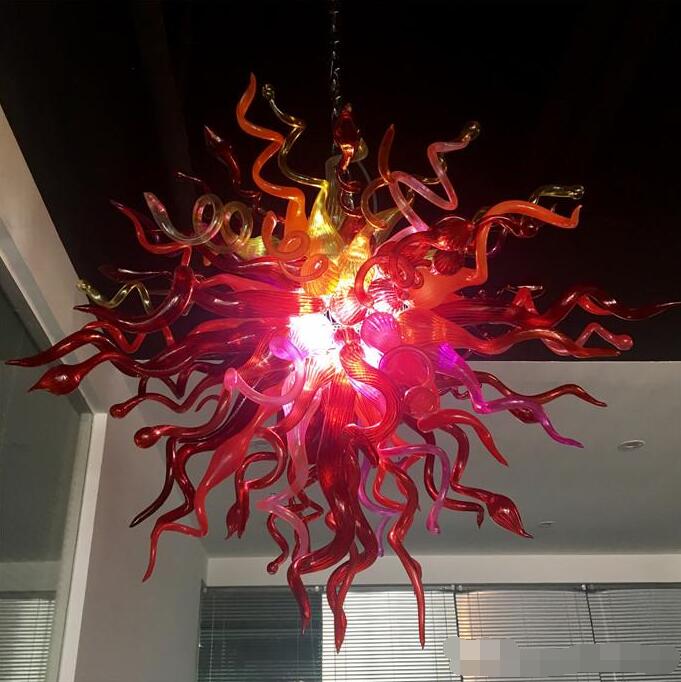 Fashionable red glass chandelier pendant light with hand-blown glass and LED lighting for dining and living rooms