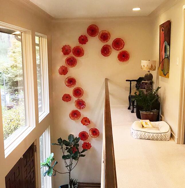 Fashionable red glass flower plate Murano lamps for villa and hotel art decor wall plates