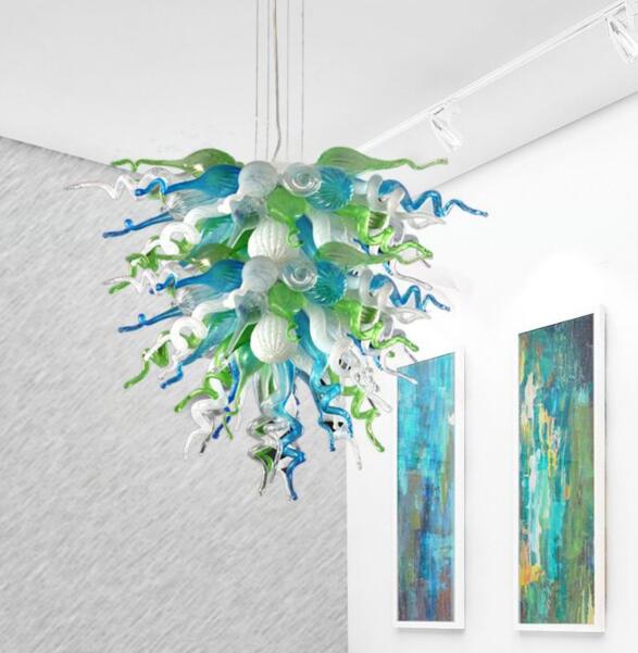 Fashionable rustic pendant lamps with LED bulbs, handcrafted glass chandeliers for living room lighting