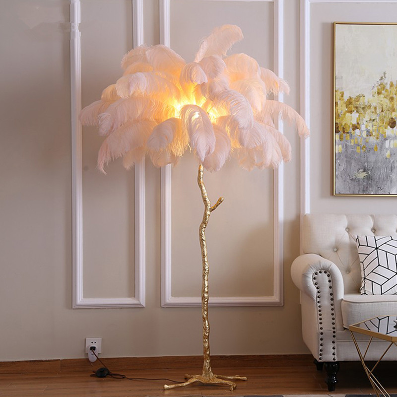 Floor Lamp Modern Luxury Tree Branch Ostrich Feather Floor Lamp High Grade Stand Light Floor Lamps For Living Room Bedroom Lamp