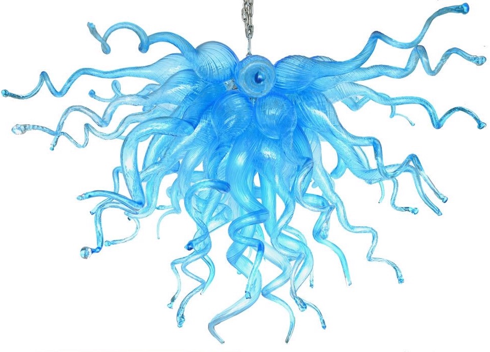 Flower Pendants Lamps Modern Blue Colored Chandeliers Hand Blown Murano Glass LED Custom Made Chandelier Pendant Light