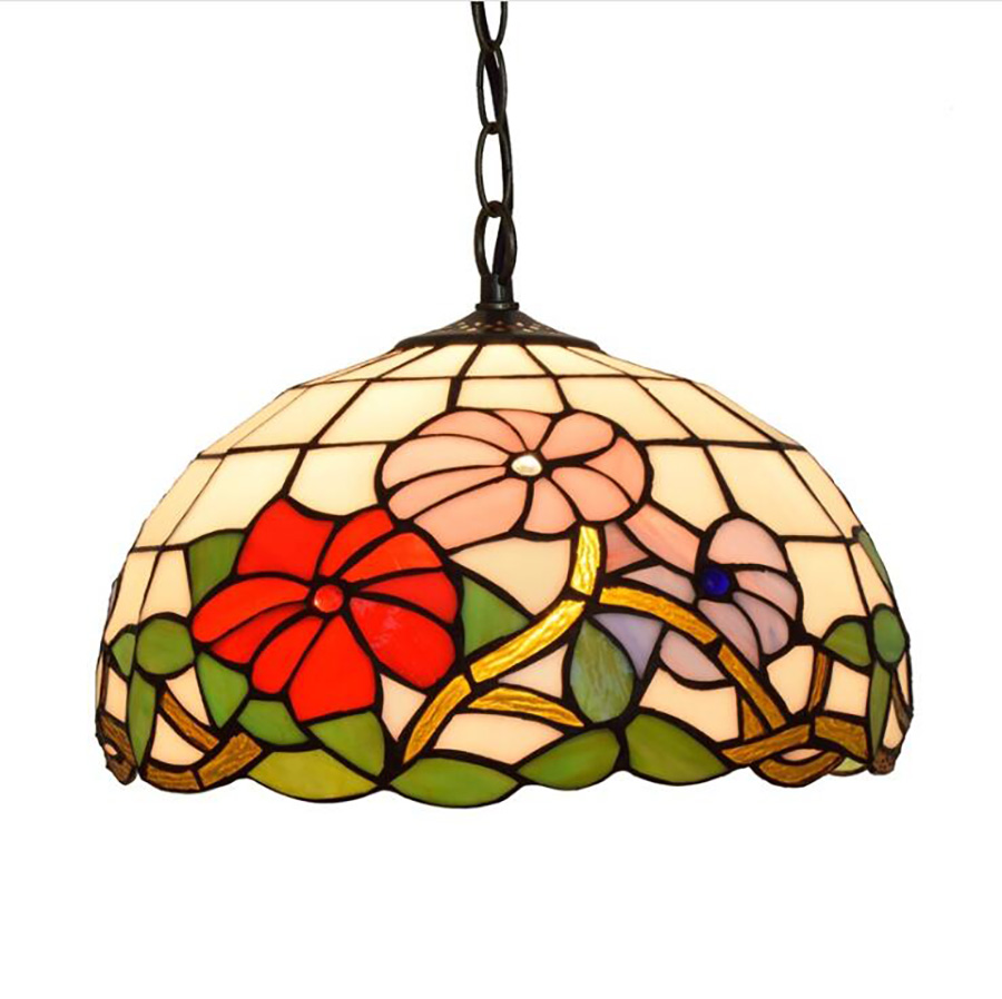 Flower-patterned stained glass chandelier in European retro style for kids' rooms, living areas, kitchens, customizable fairy lamp