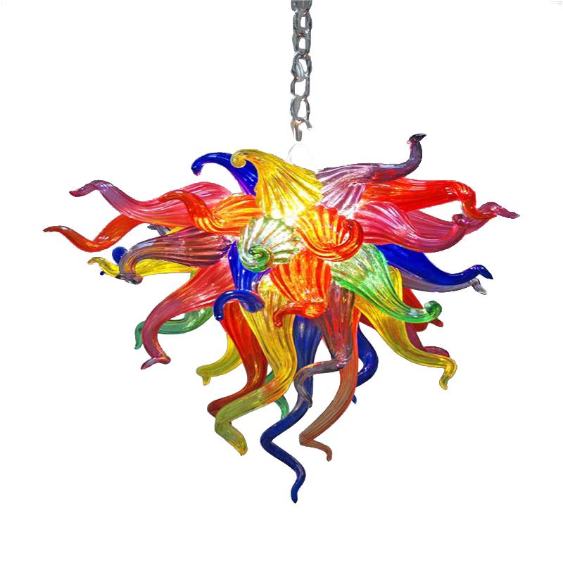 Flower-shaped crystal pendant lighting with artistic colored blown glass for modern living room chandeliers, free shipping included