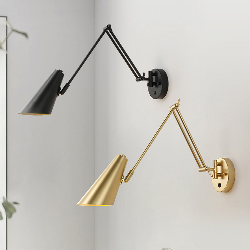 Foldable wall-mounted LED bedside lamp with adjustable arm, Nordic style and switch control for eye-friendly reading light