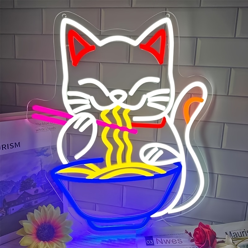 Fortune Cat Ramen LED Neon Sign for Anime-Themed Wall Decor in Restaurants and Homes