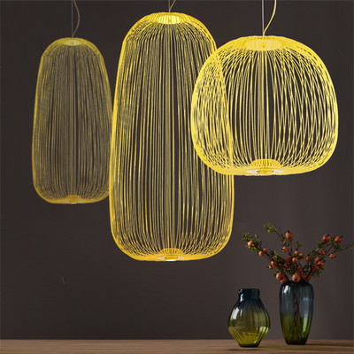 Foscarini Spokes 1/2 Pendant Lights - Modern LED hanging lamps with industrial bird cage design for dining rooms and home decor