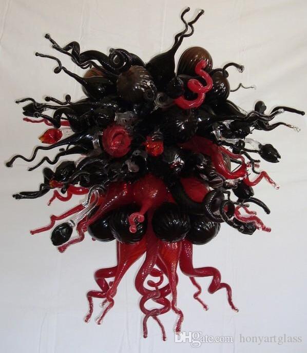 Free Air Freight Big House Deco Blown Glass Red and Black Villa Foyer Chandelier Hanging Lamps
