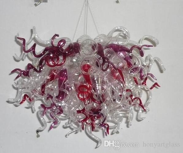 Free Shipping 110v/120v LED Bulbs Fantastic Cheap Clear and Red Hand Blown Art Glass Chandelier