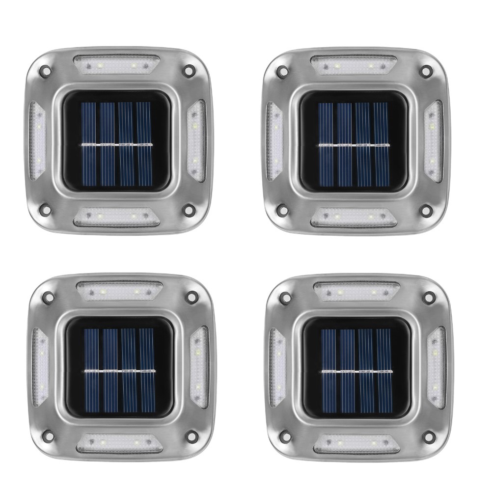 Free Shipping 4pc 8 LED Solar Ground Lights - Waterproof Warm Garden Lamps for Outdoor Courtyards and Driveways