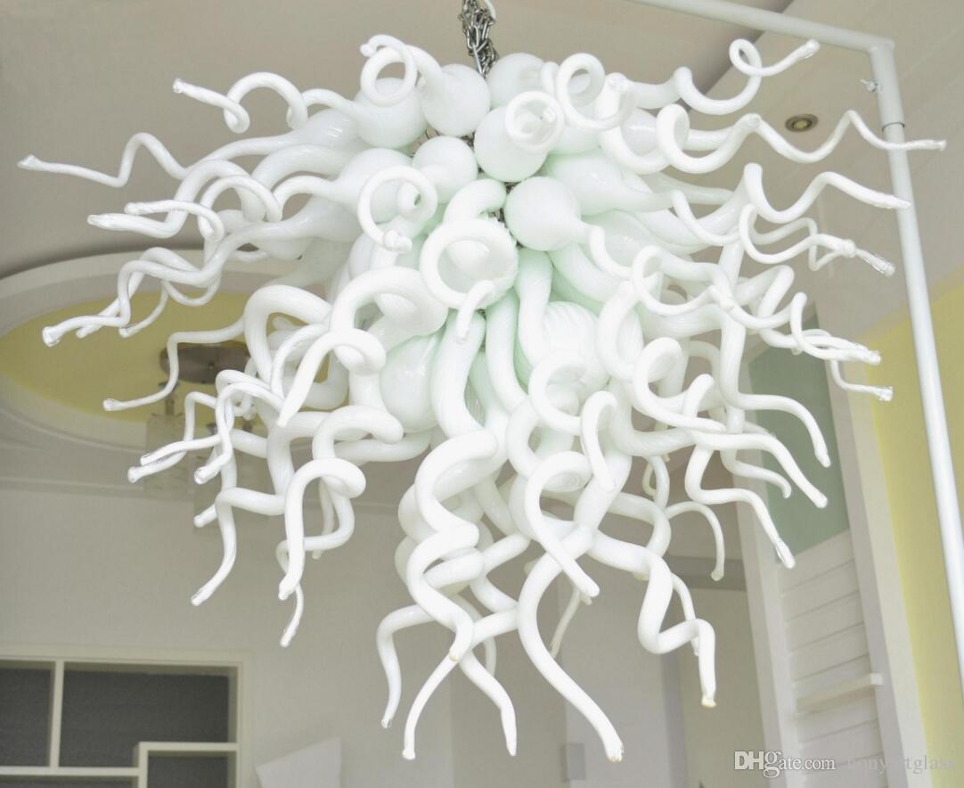 Free Shipping AC LED Bulbs 110V/240V Elegant Floral Chandelier in White Tiffany Modern Glass Lamp Design
