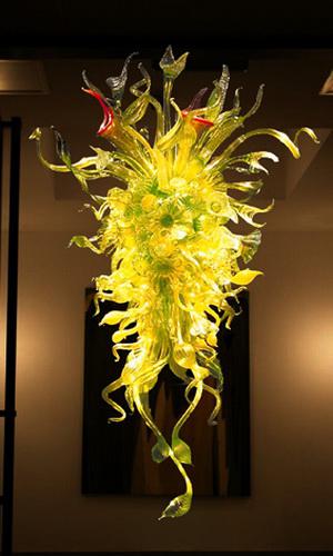 Free Shipping AC LED Bulbs 110V/240V Elegant Light Pure Handmade Yellow Hand Blown Glass Chandelier