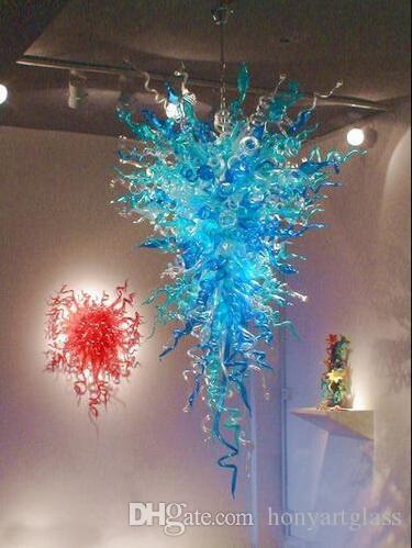 Free Shipping AC LED Bulbs 110V/240V for New Wedding Decor Western Villa Glass Blue Hanging Chandelier