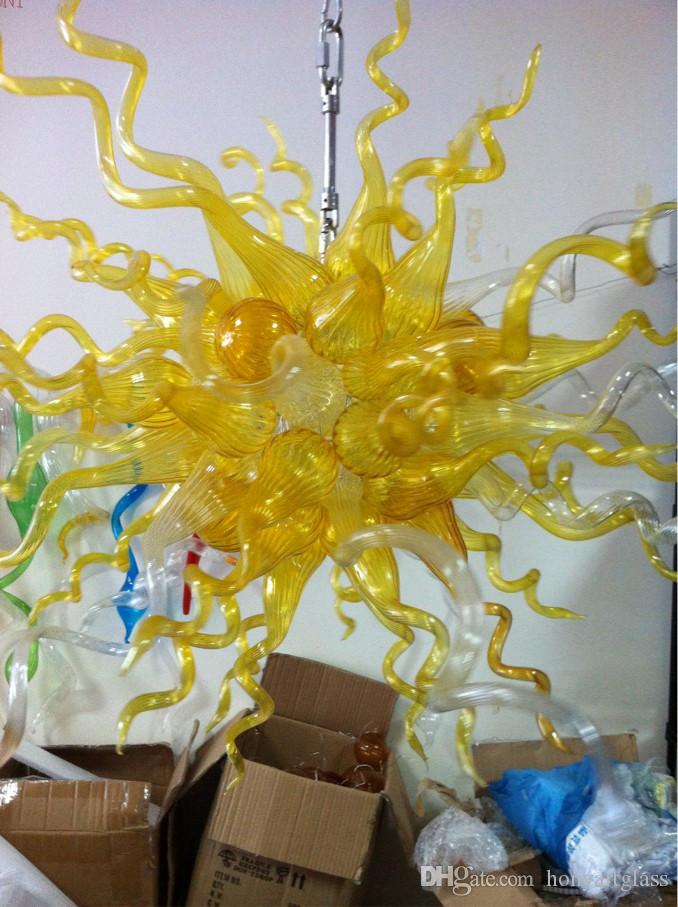 Free Shipping AC LED Bulbs 110V/240V Hanging Wonderful Art Lighting Yellow Blown Glass Chandelier Ornament