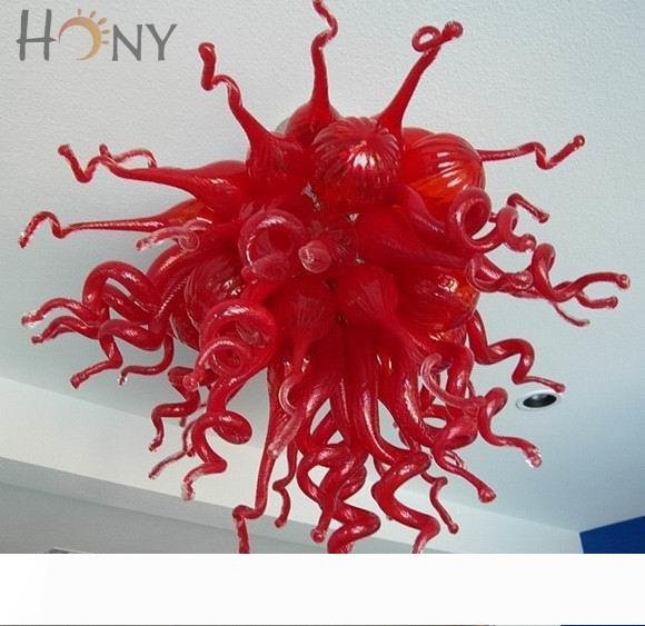 Free Shipping AC LED Customized Style Amazing Hand Blown Glass Light Interior Flower Red Crystal Chandelier