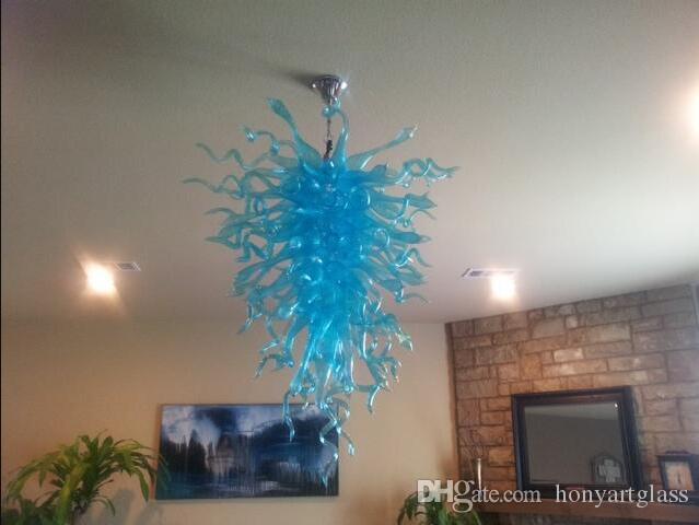 Free Shipping Elegant Ceiling Lamp 100% Hand Blown Glass Chandelier Blue Crystal Lighting For House Deco