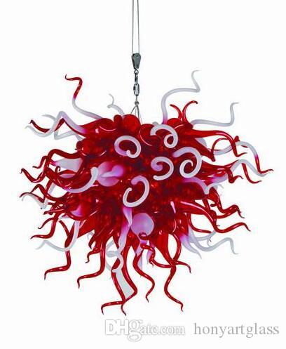 Free Shipping for 110v/120v LED Bulbs in Decorative Hallway Chandelier with Red and White Glass Ceiling Crystal Lamp