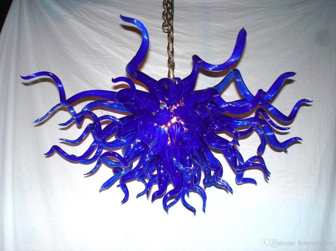 Free shipping for AC LED bulbs 110V/240V, affordable villa lighting with modern blue handcrafted glass chandeliers