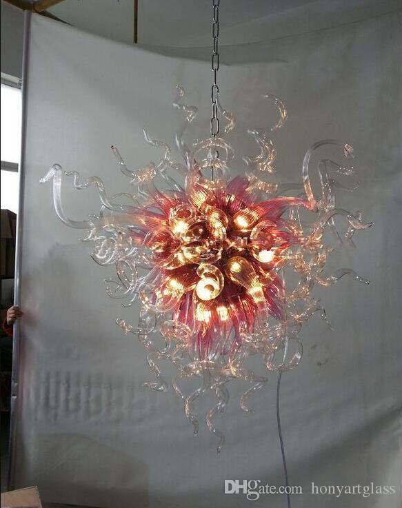 Free shipping for handmade mini pink mouth-blown glass chandeliers, perfect for hallway decor
